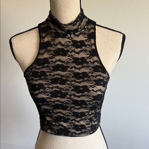 Charlotte Russe Black Lace High Neck Crop Top